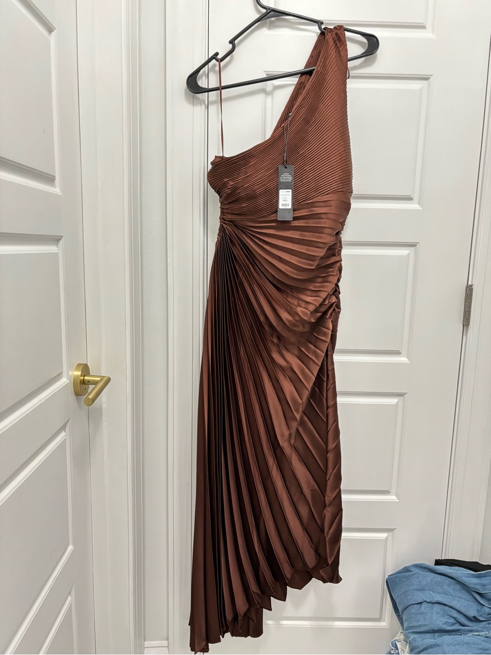 Fashion Nova One-Shoulder Pleated Chocolate Brown Evening Gown
